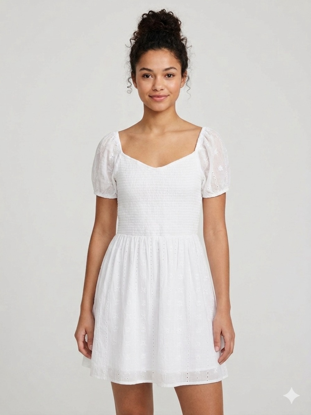 American Eagle NWT White Eyelet Puff Sleeve Smocked Mini Dress M
